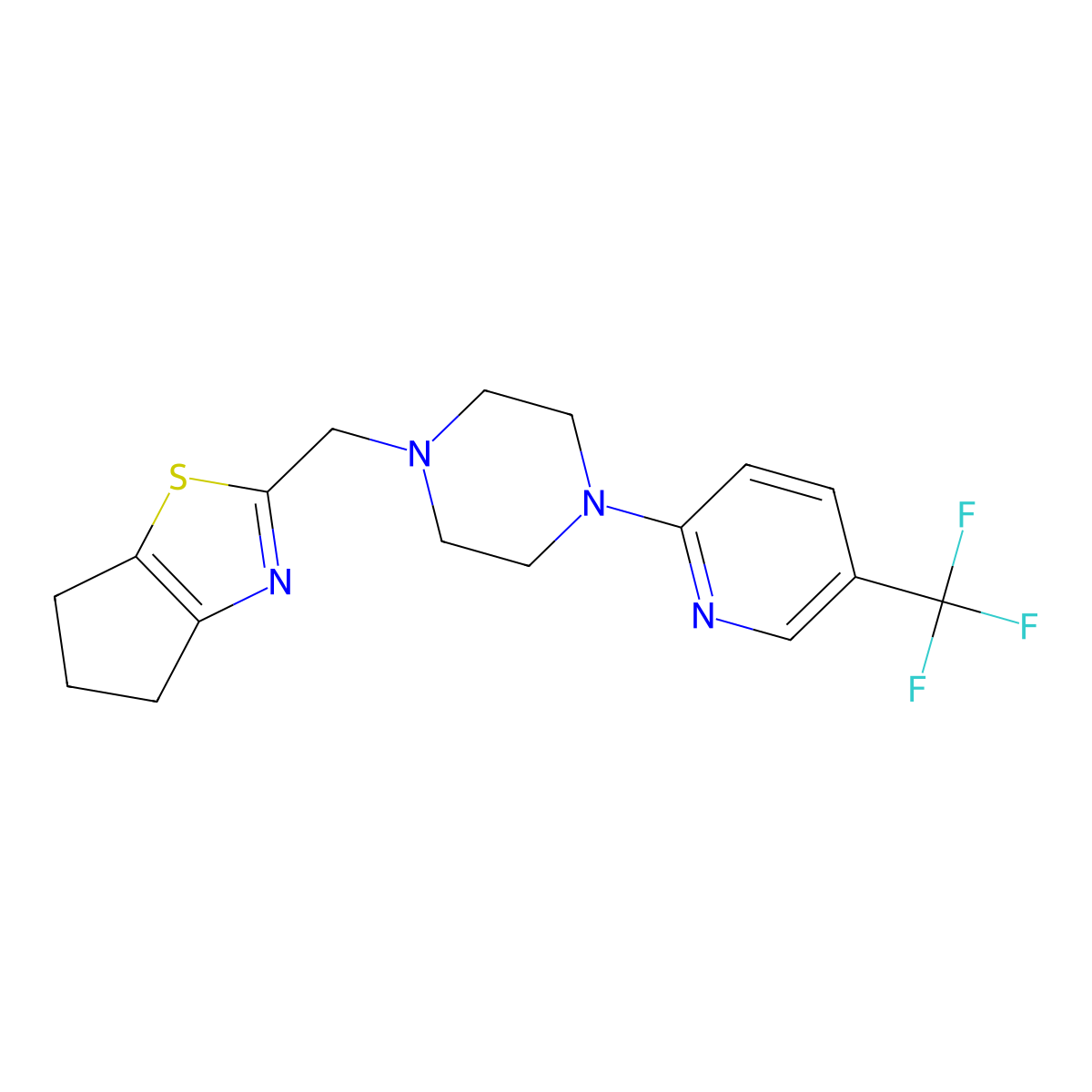 1-({4H,5H,6H-cyclopenta[d][1,3]thiazol-2-yl}methyl)-4-[5-(trifluoromethyl)pyridin-2-yl]piperazine molecular structure, CAS 2325911-97-3