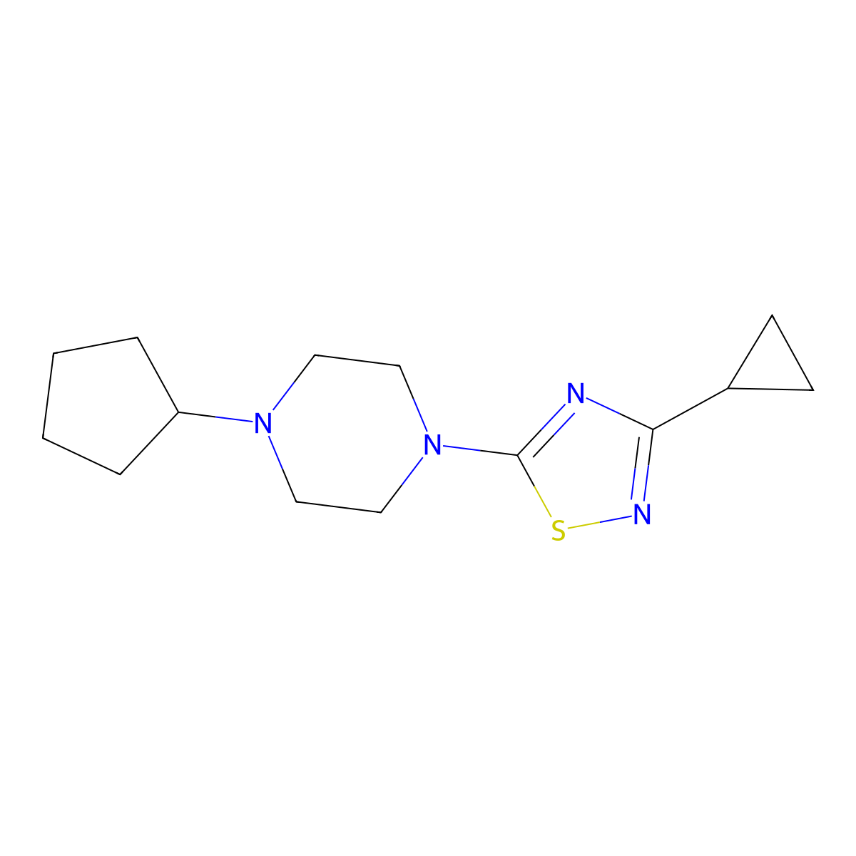 1-Cyclopentyl-4-(3-cyclopropyl-1,2,4-thiadiazol-5-yl)piperazine molecular structure, CAS 2325939-99-7