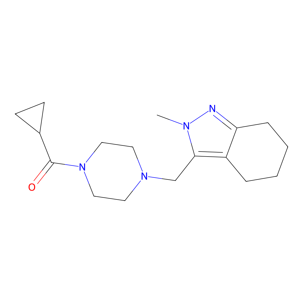 3-[(4-cyclopropanecarbonylpiperazin-1-yl)methyl]-2-methyl-4,5,6,7-tetrahydro-2H-indazole molecular structure, CAS 2325945-27-3