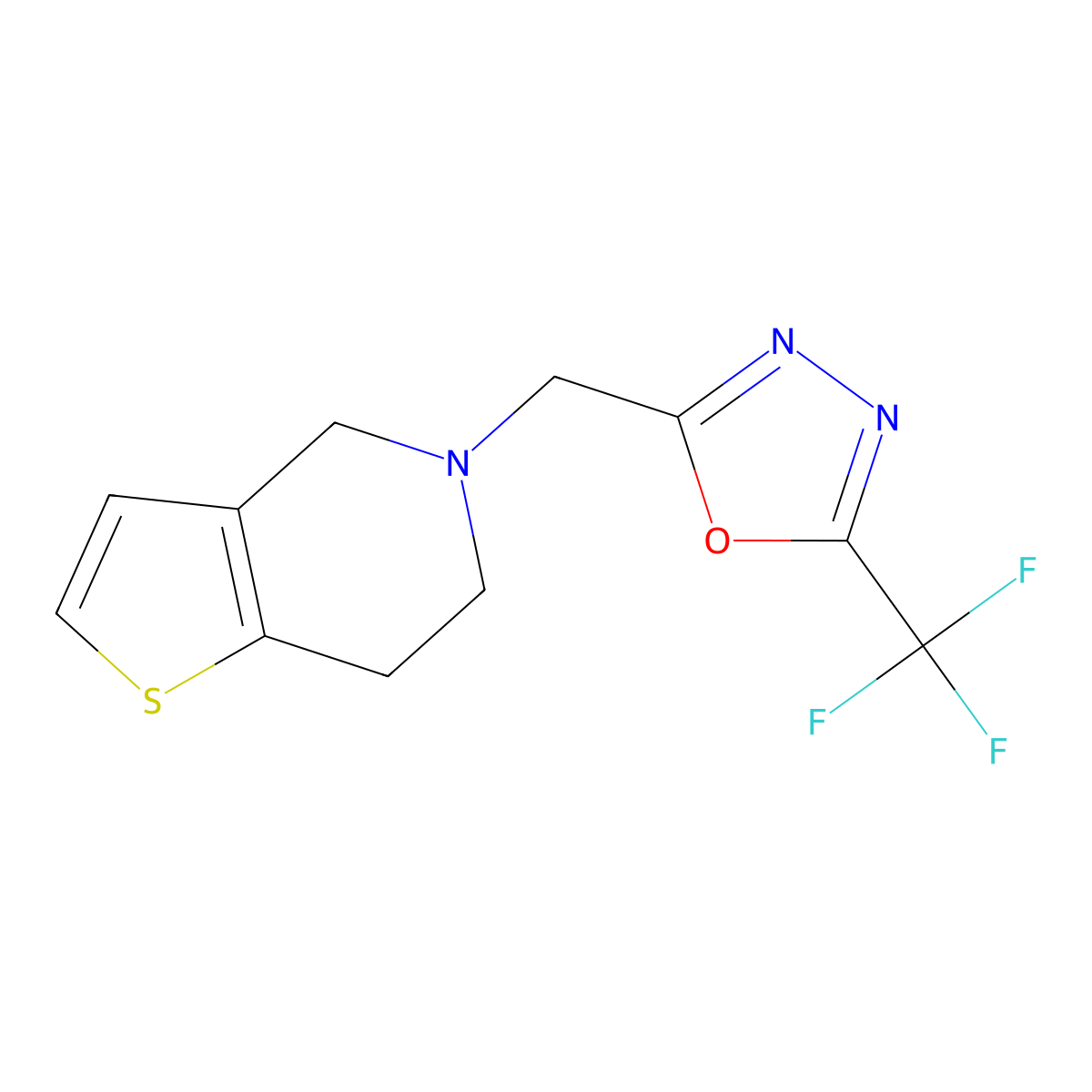 2-({4H,5H,6H,7H-thieno[3,2-c]pyridin-5-yl}methyl)-5-(trifluoromethyl)-1,3,4-oxadiazole molecular structure, CAS 2325958-30-1