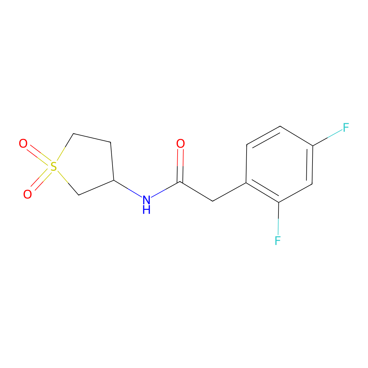 2-(2,4-difluorophenyl)-N-(1,1-dioxo-1lambda6-thiolan-3-yl)acetamide molecular structure, CAS 2325964-88-1