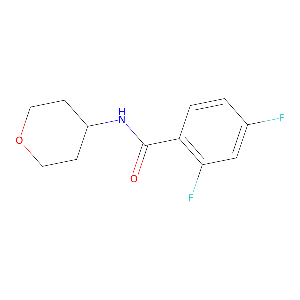 2,4-difluoro-N-(oxan-4-yl)benzamide molecular structure, CAS 2325964-89-2
