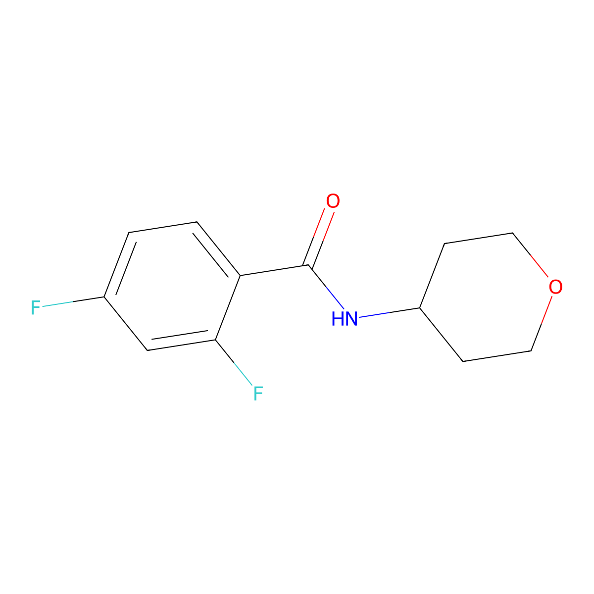 2,4-difluoro-N-(oxan-4-yl)benzamide molecular structure, CAS 2325964-89-2