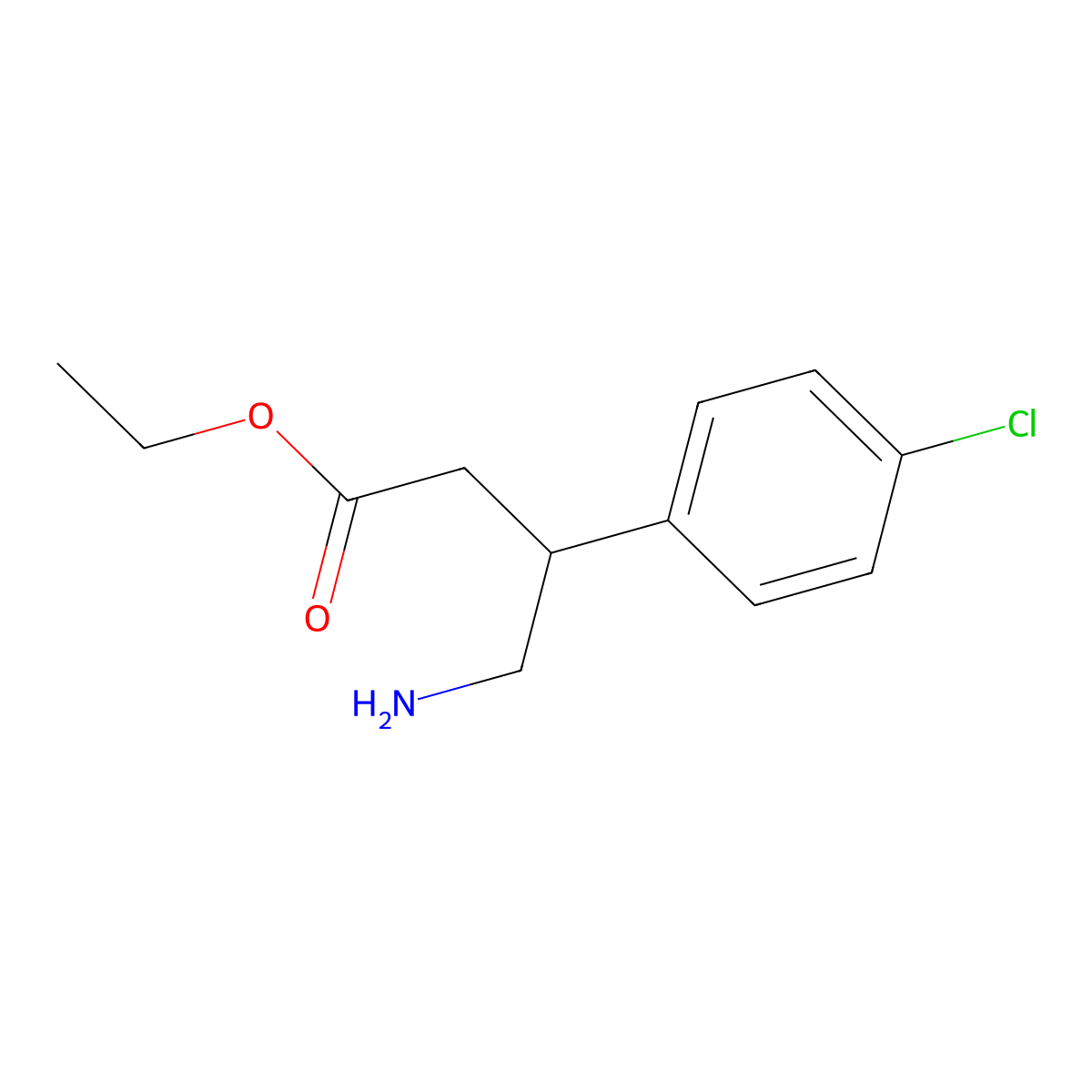 Ethyl 4-amino-3-(4-chlorophenyl)butanoate molecular structure, CAS 232597-00-1
