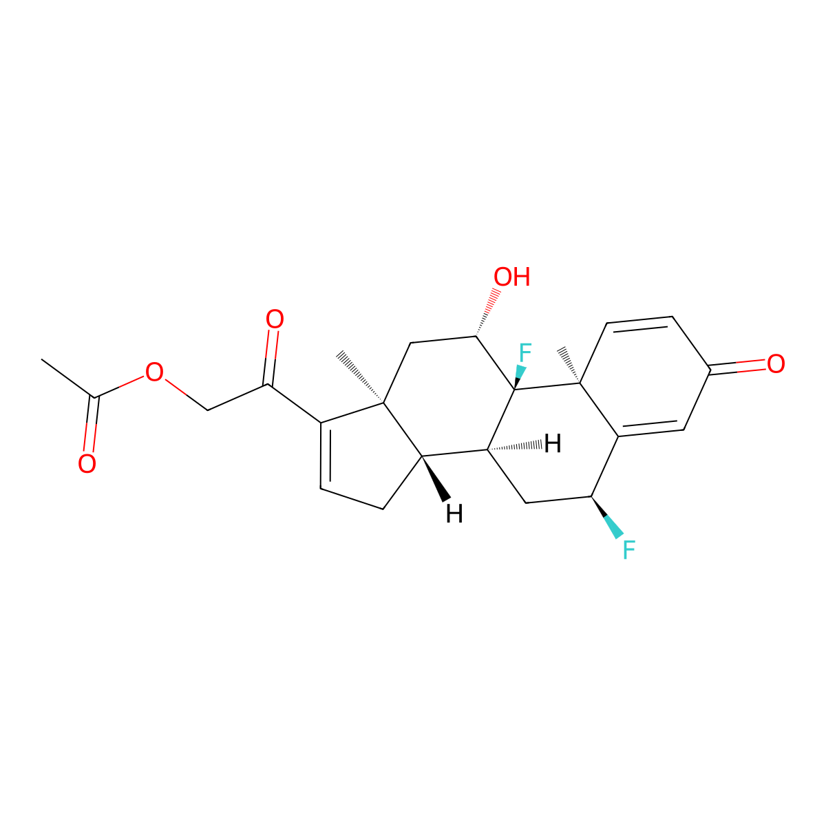 6alpha,9-Difluoro-11beta,21-dihydroxypregna-1,4,16-triene-3,20-dione 21-acetate molecular structure, CAS 2326-26-3