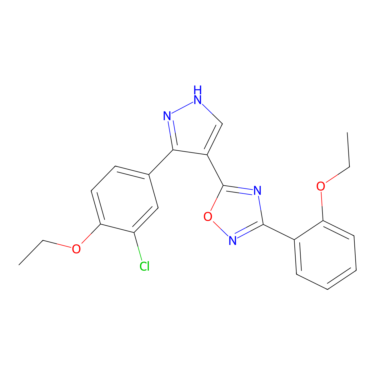 5-[3-(3-chloro-4-ethoxyphenyl)-1H-pyrazol-4-yl]-3-(2-ethoxyphenyl)-1,2,4-oxadiazole molecular structure, CAS 2326022-92-6
