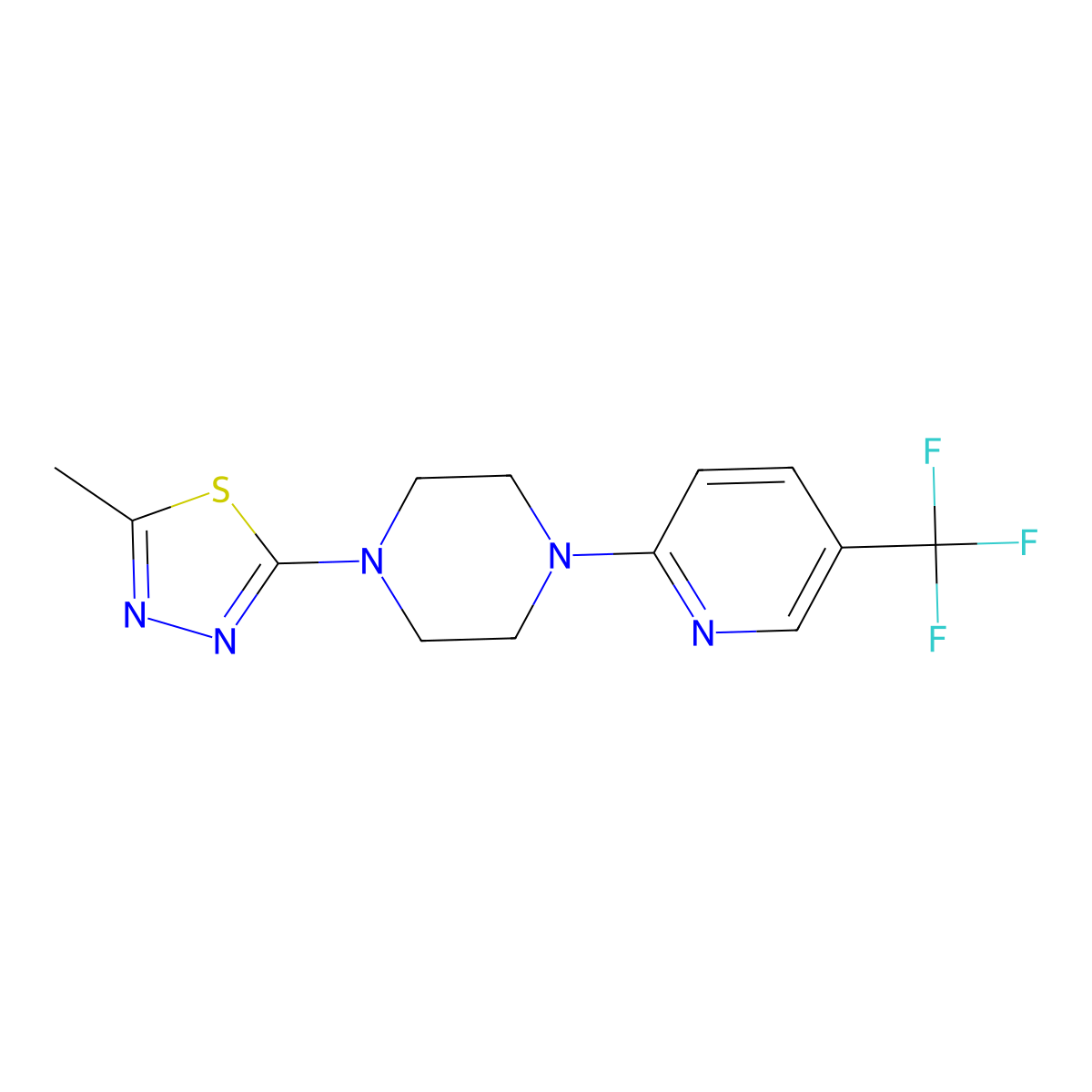1-(5-Methyl-1,3,4-thiadiazol-2-yl)-4-[5-(trifluoromethyl)pyridin-2-yl]piperazine molecular structure, CAS 2326063-52-7