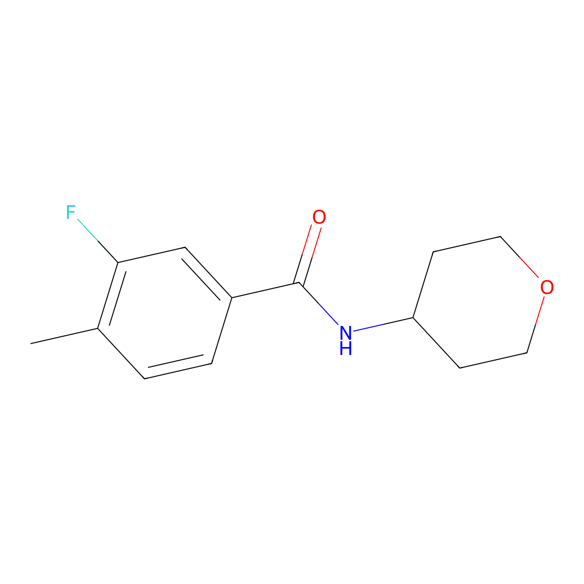 3-fluoro-4-methyl-N-(oxan-4-yl)benzamide molecular structure, CAS 2326078-29-7