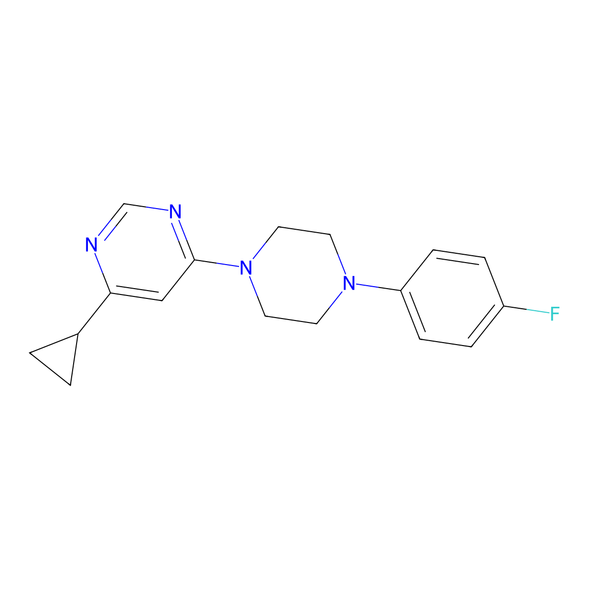 4-Cyclopropyl-6-[4-(4-fluorophenyl)piperazin-1-yl]pyrimidine molecular structure, CAS 2326079-85-8