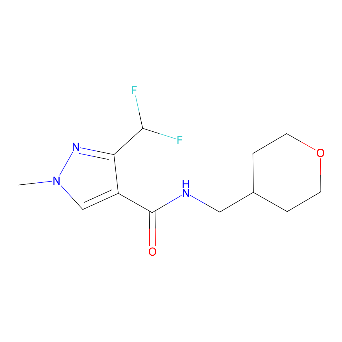 3-(difluoromethyl)-1-methyl-N-[(oxan-4-yl)methyl]-1H-pyrazole-4-carboxamide molecular structure, CAS 2326122-31-8