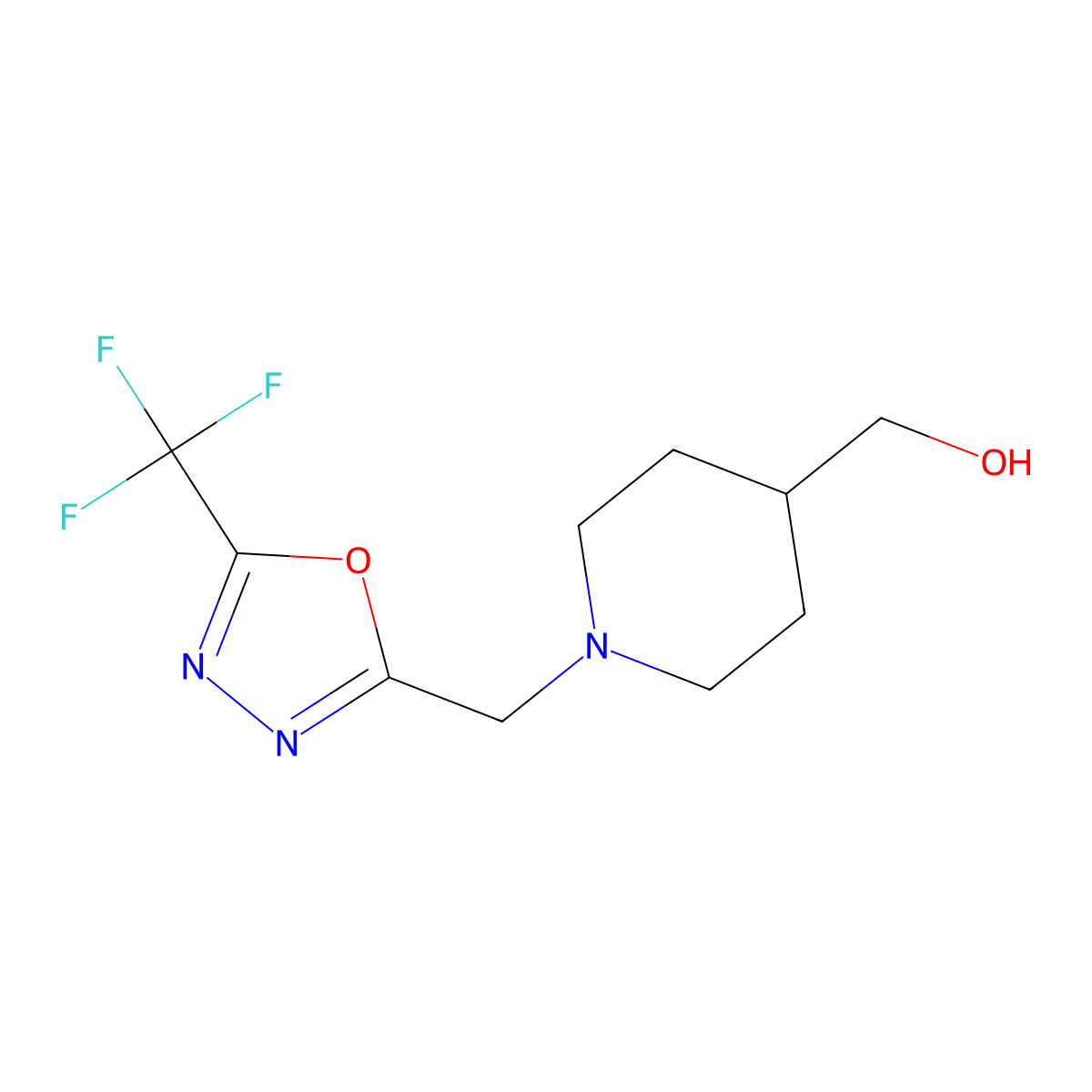 (1-{[5-(Trifluoromethyl)-1,3,4-oxadiazol-2-yl]methyl}piperidin-4-yl)methanol molecular structure, CAS 2326130-94-1