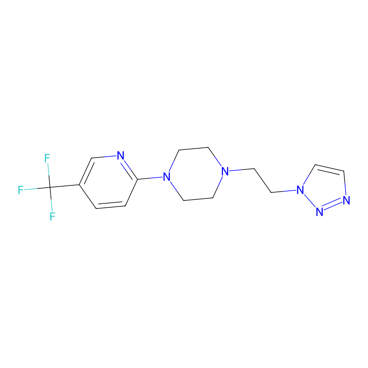 1-[2-(1H-1,2,3-triazol-1-yl)ethyl]-4-[5-(trifluoromethyl)pyridin-2-yl]piperazine molecular structure, CAS 2326182-68-5