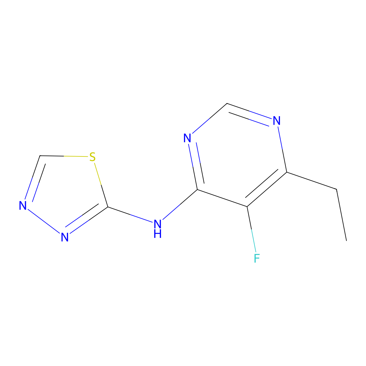 6-ethyl-5-fluoro-N-(1,3,4-thiadiazol-2-yl)pyrimidin-4-amine molecular structure, CAS 2326184-52-3