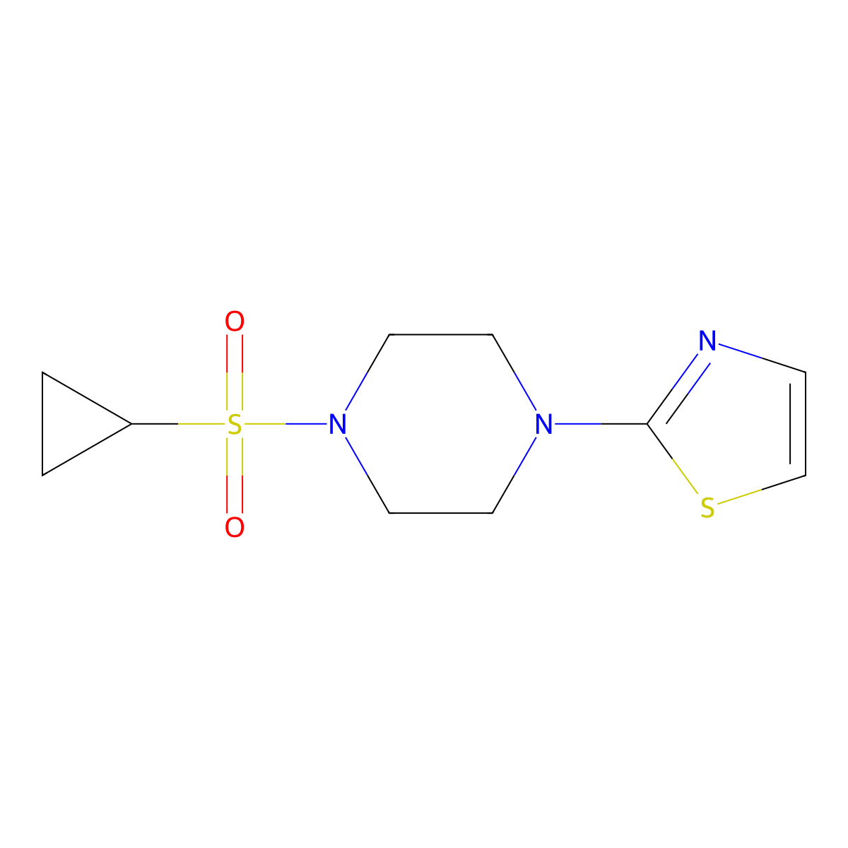 1-(Cyclopropanesulfonyl)-4-(1,3-thiazol-2-yl)piperazine molecular structure, CAS 2326187-36-2