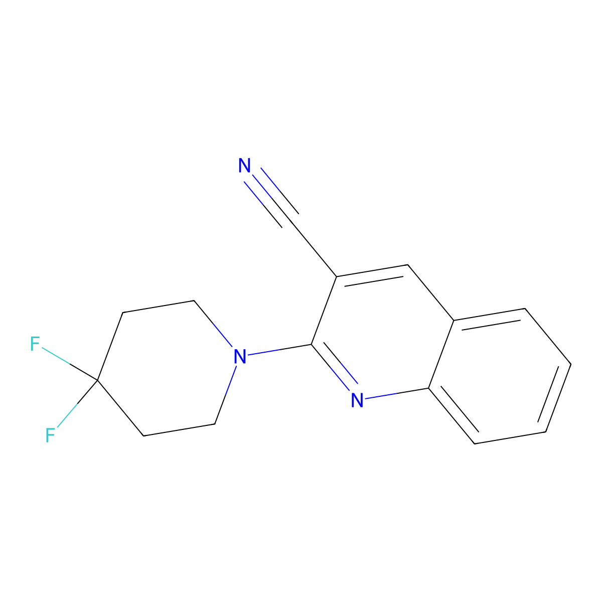 2-(4,4-Difluoropiperidin-1-yl)quinoline-3-carbonitrile molecular structure, CAS 2326196-95-4