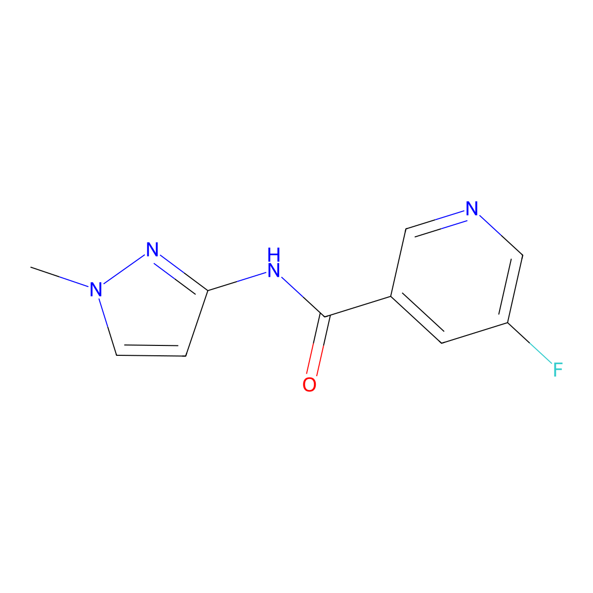 5-fluoro-N-(1-methyl-1H-pyrazol-3-yl)pyridine-3-carboxamide molecular structure, CAS 2326198-18-7