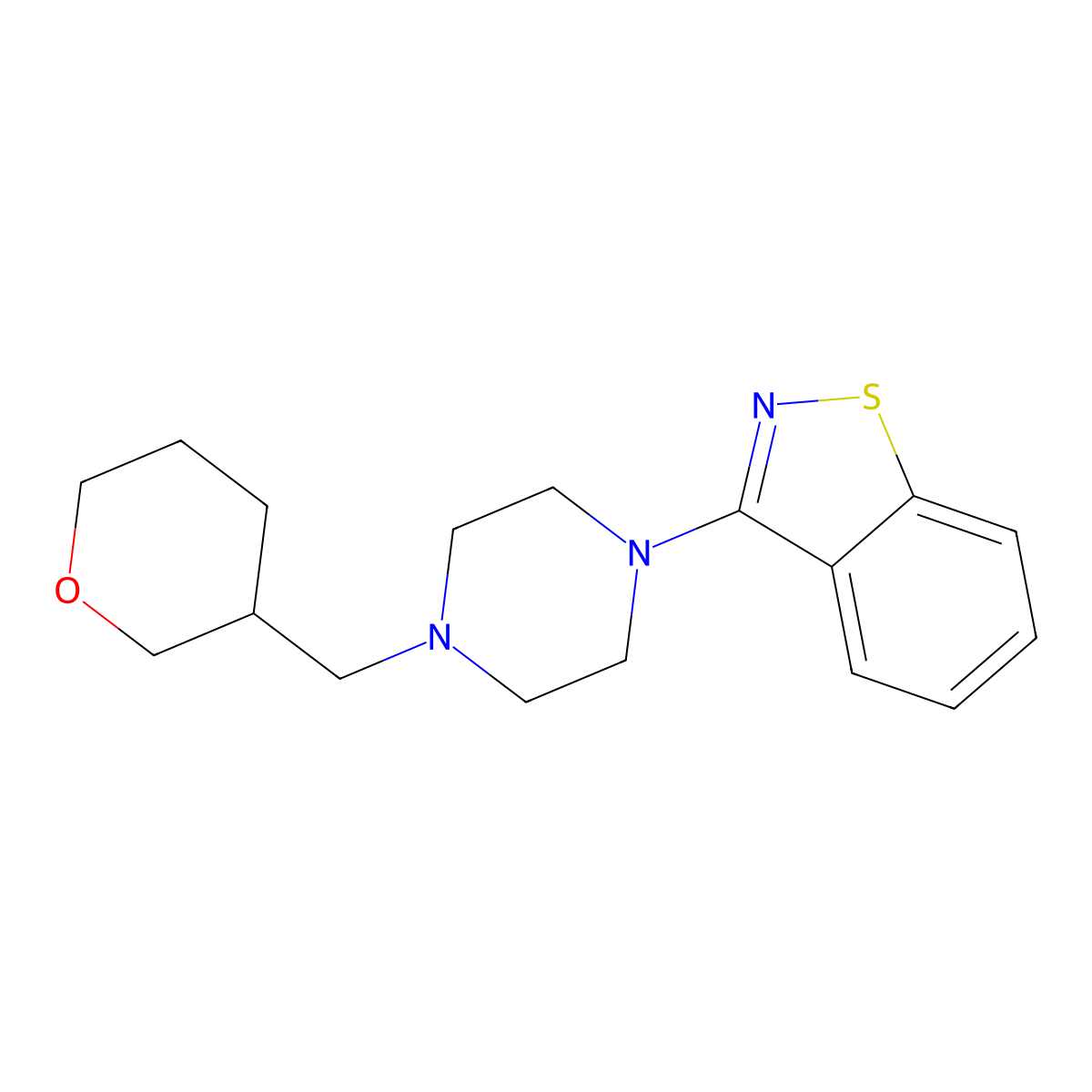 3-{4-[(Oxan-3-yl)methyl]piperazin-1-yl}-1,2-benzothiazole molecular structure, CAS 2326198-21-2