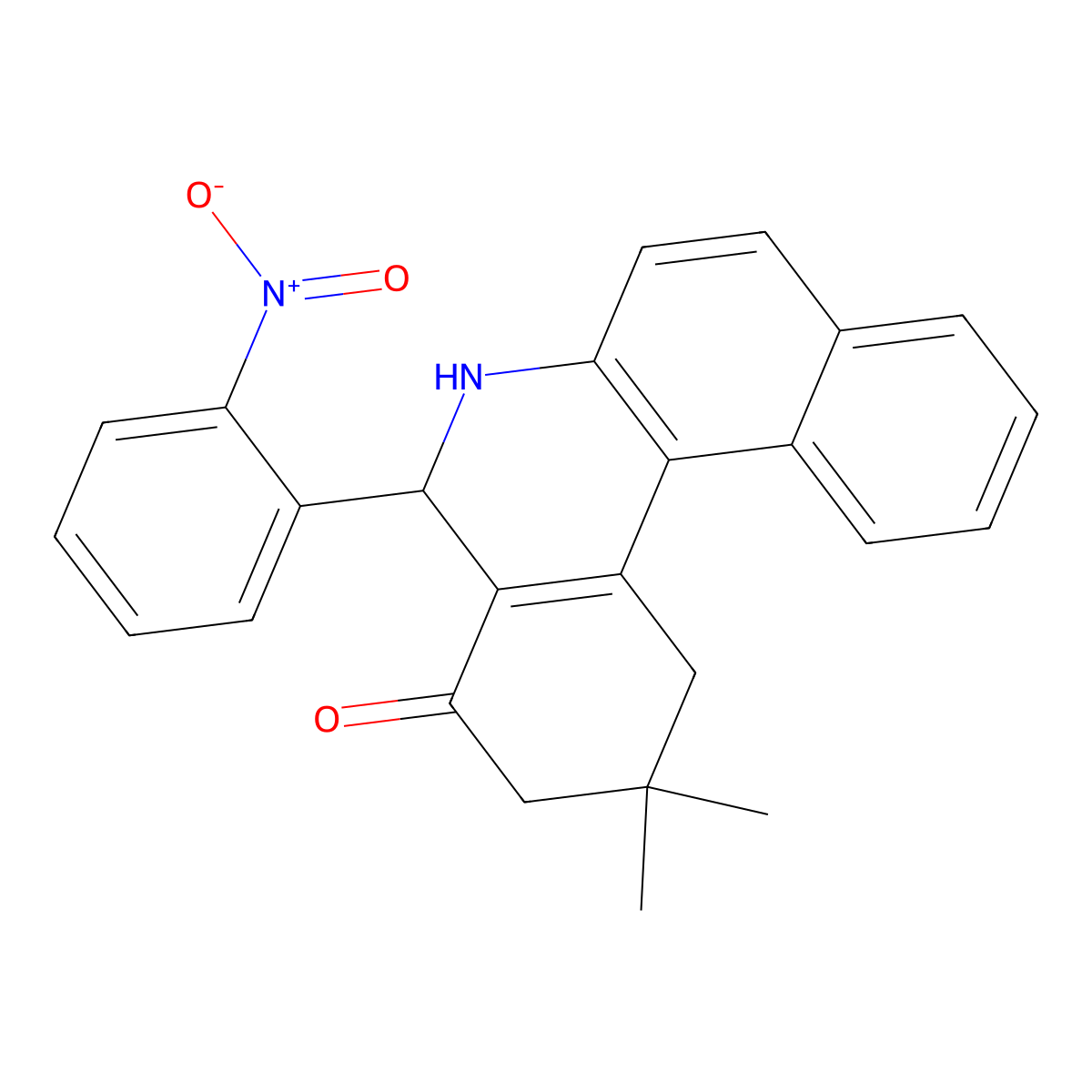 2,2-Dimethyl-5-(2-nitrophenyl)-1,3,5,6-tetrahydrobenzo[a]phenanthridin-4-one molecular structure, CAS 23262-29-5