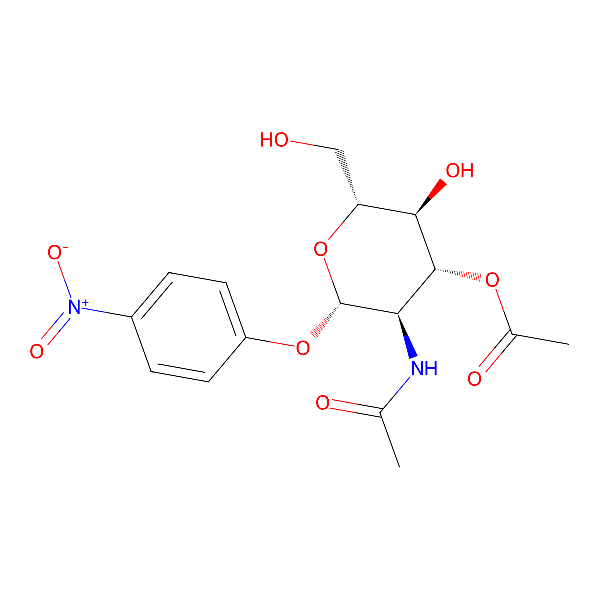 (2S,3R,4R,5S,6R)-3-Acetamido-5-hydroxy-6-(hydroxymethyl)-2-(4-nitrophenoxy)tetrahydro-2H-pyran-4-yl acetate molecular structure, CAS 23262-57-9