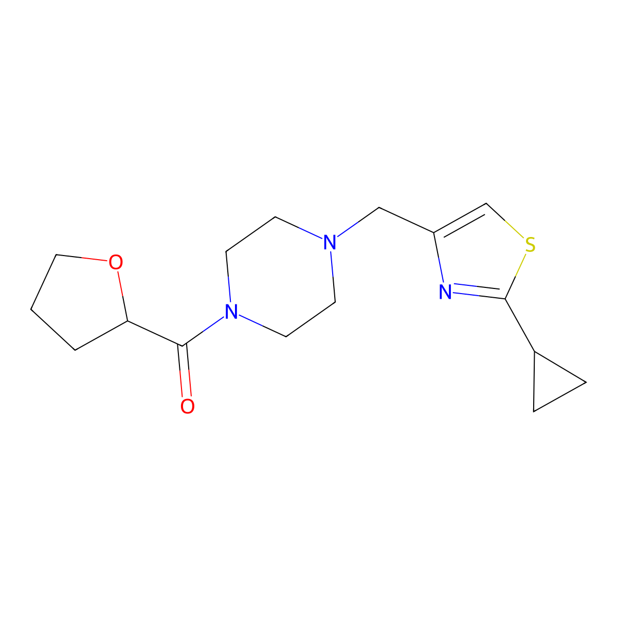 1-[(2-Cyclopropyl-1,3-thiazol-4-yl)methyl]-4-(oxolane-2-carbonyl)piperazine molecular structure, CAS 2326232-70-4