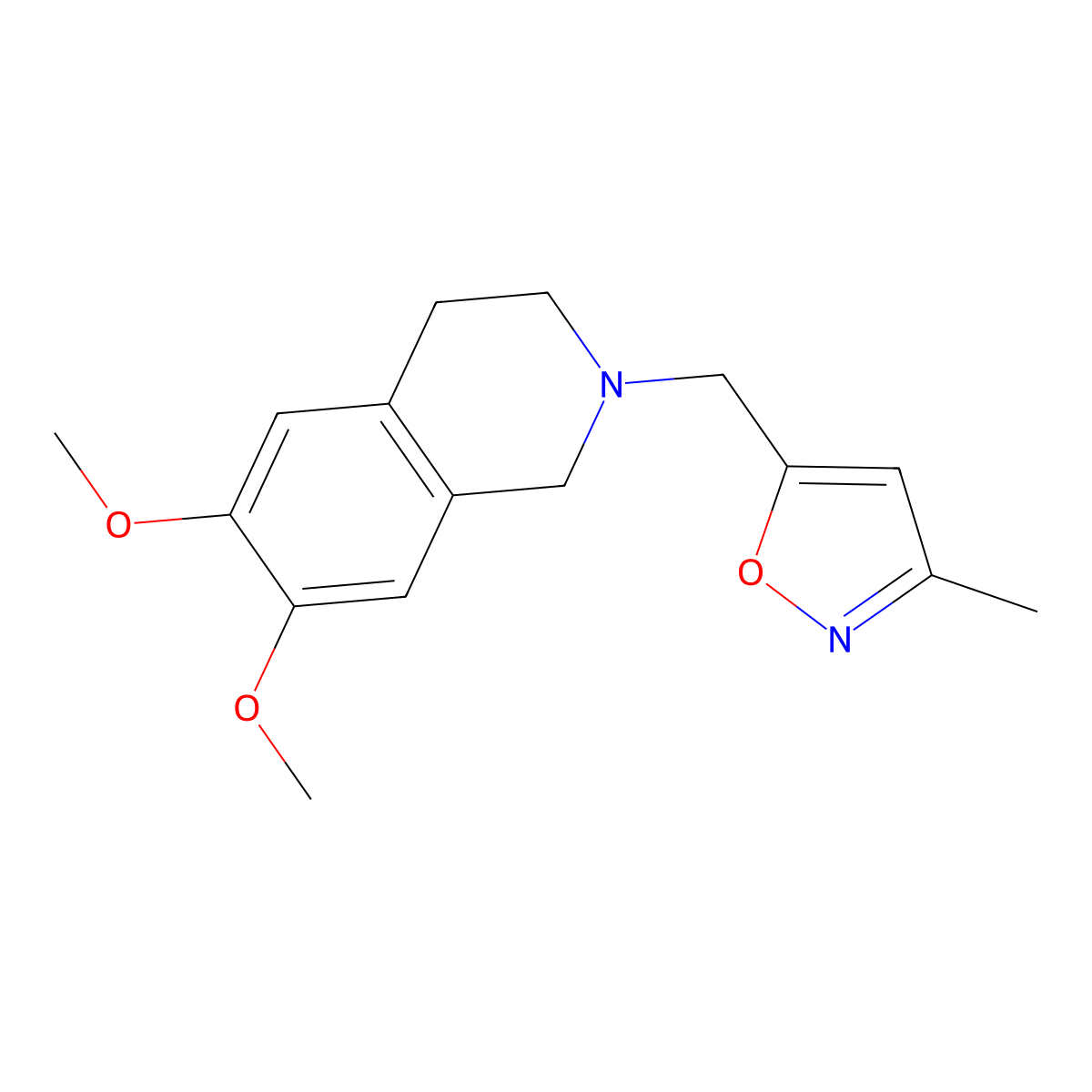 6,7-Dimethoxy-2-[(3-methyl-1,2-oxazol-5-yl)methyl]-1,2,3,4-tetrahydroisoquinoline molecular structure, CAS 2326249-50-5