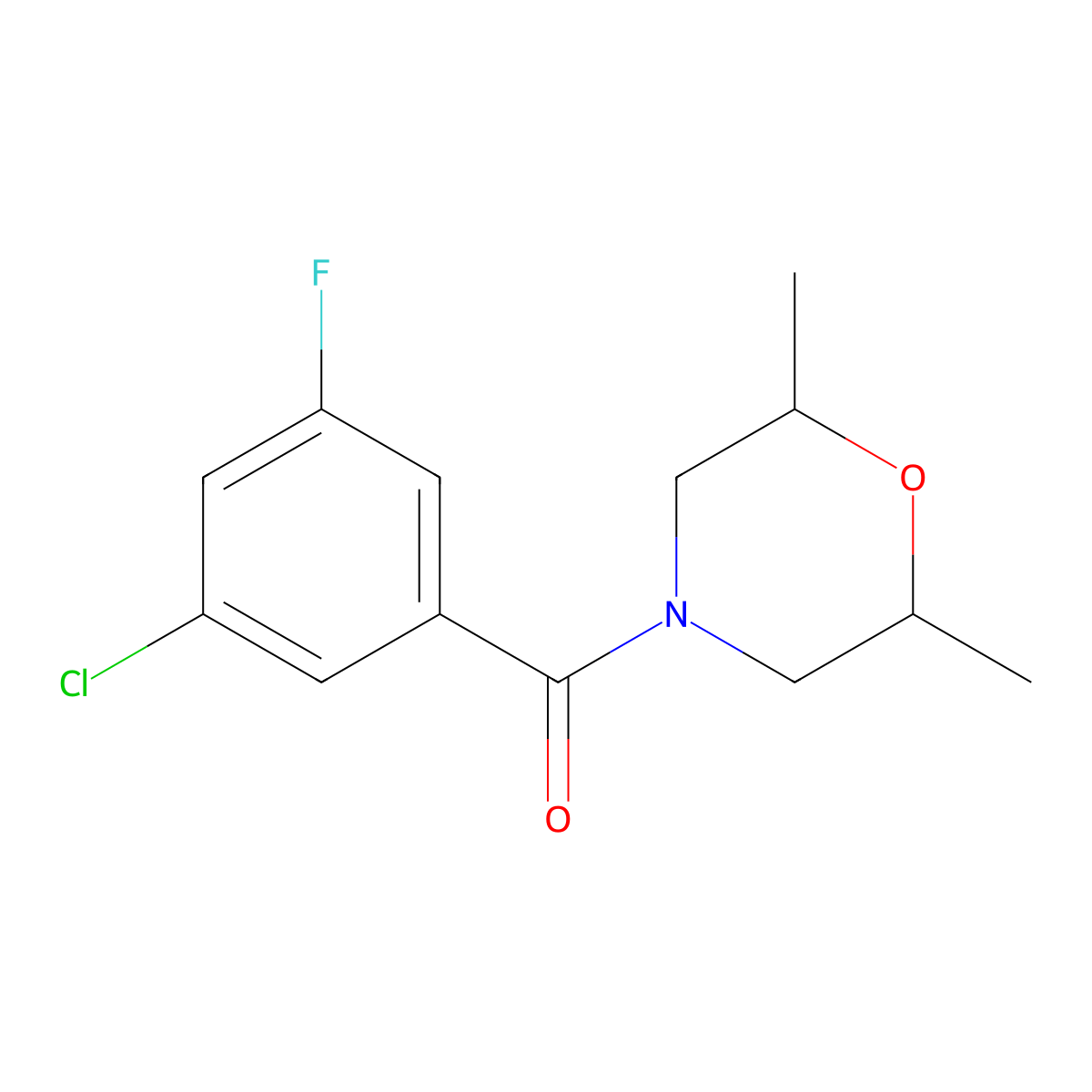 4-(3-Chloro-5-fluorobenzoyl)-2,6-dimethylmorpholine molecular structure, CAS 2326254-38-8
