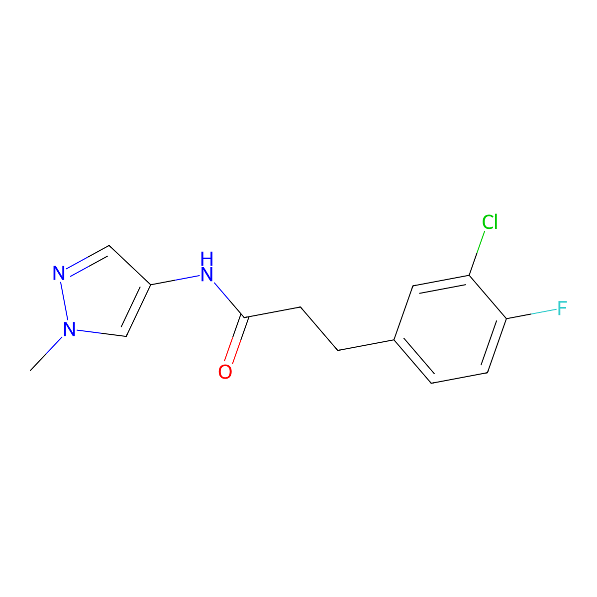 3-(3-chloro-4-fluorophenyl)-N-(1-methyl-1H-pyrazol-4-yl)propanamide molecular structure, CAS 2326283-74-1