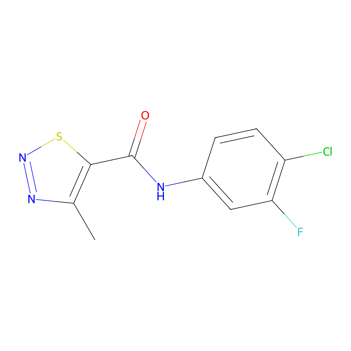 N-(4-chloro-3-fluorophenyl)-4-methyl-1,2,3-thiadiazole-5-carboxamide molecular structure, CAS 2326283-98-9