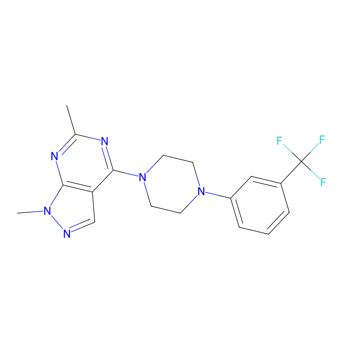 1-{1,6-dimethyl-1H-pyrazolo[3,4-d]pyrimidin-4-yl}-4-[3-(trifluoromethyl)phenyl]piperazine molecular structure, CAS 2326287-71-0