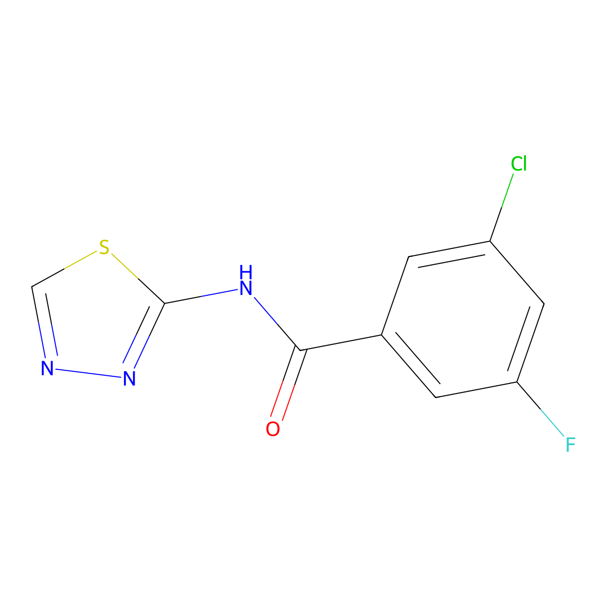 3-chloro-5-fluoro-N-(1,3,4-thiadiazol-2-yl)benzamide molecular structure, CAS 2326295-48-9