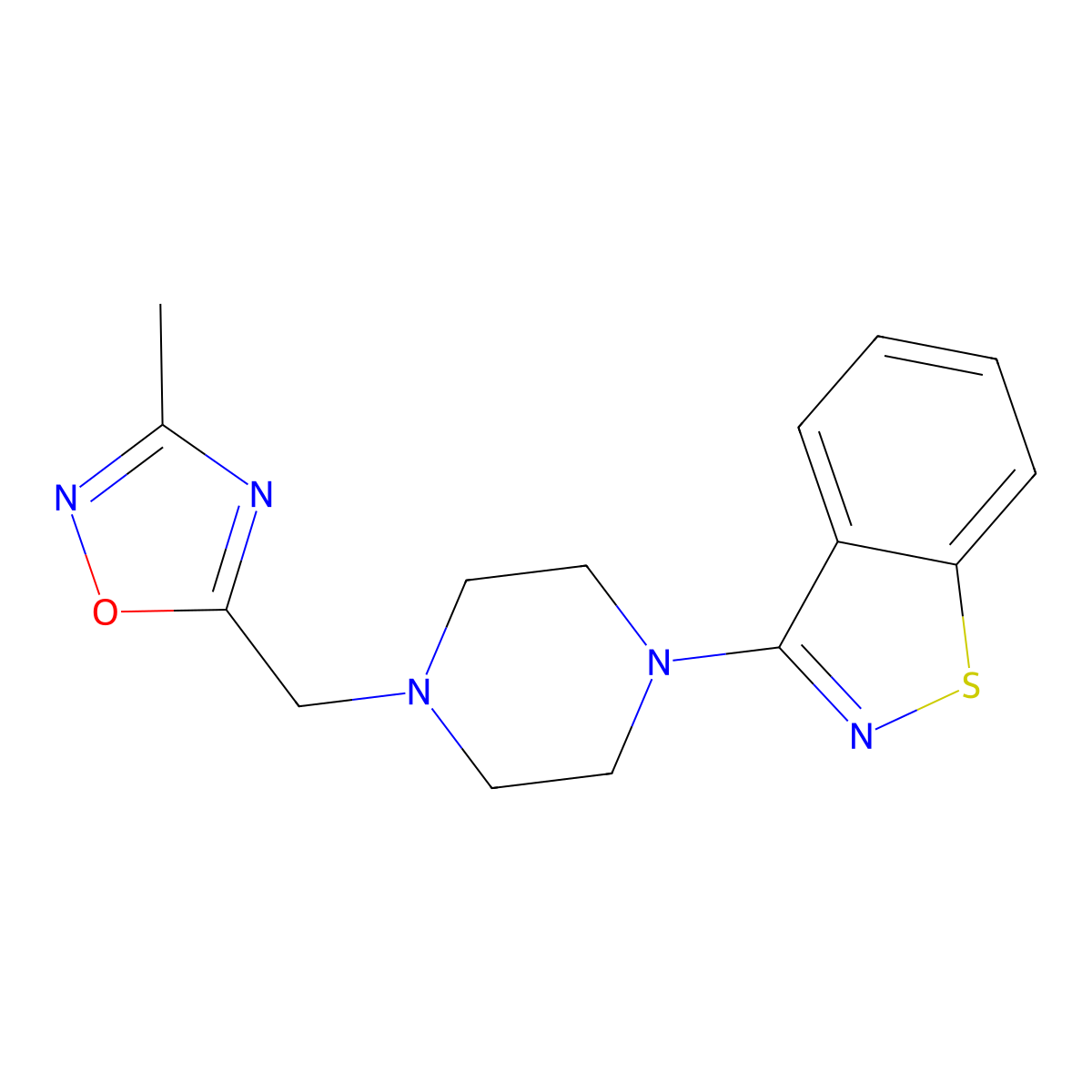 3-{4-[(3-Methyl-1,2,4-oxadiazol-5-yl)methyl]piperazin-1-yl}-1,2-benzothiazole molecular structure, CAS 2326300-81-4
