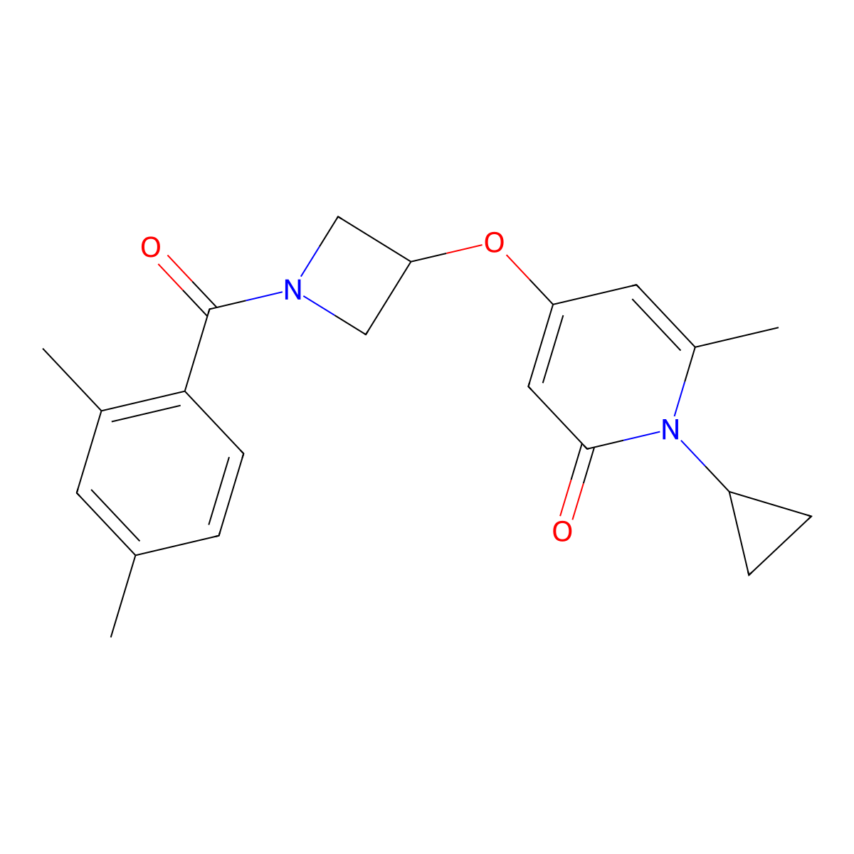 1-Cyclopropyl-4-{[1-(2,4-dimethylbenzoyl)azetidin-3-yl]oxy}-6-methyl-1,2-dihydropyridin-2-one molecular structure, CAS 2326310-73-8
