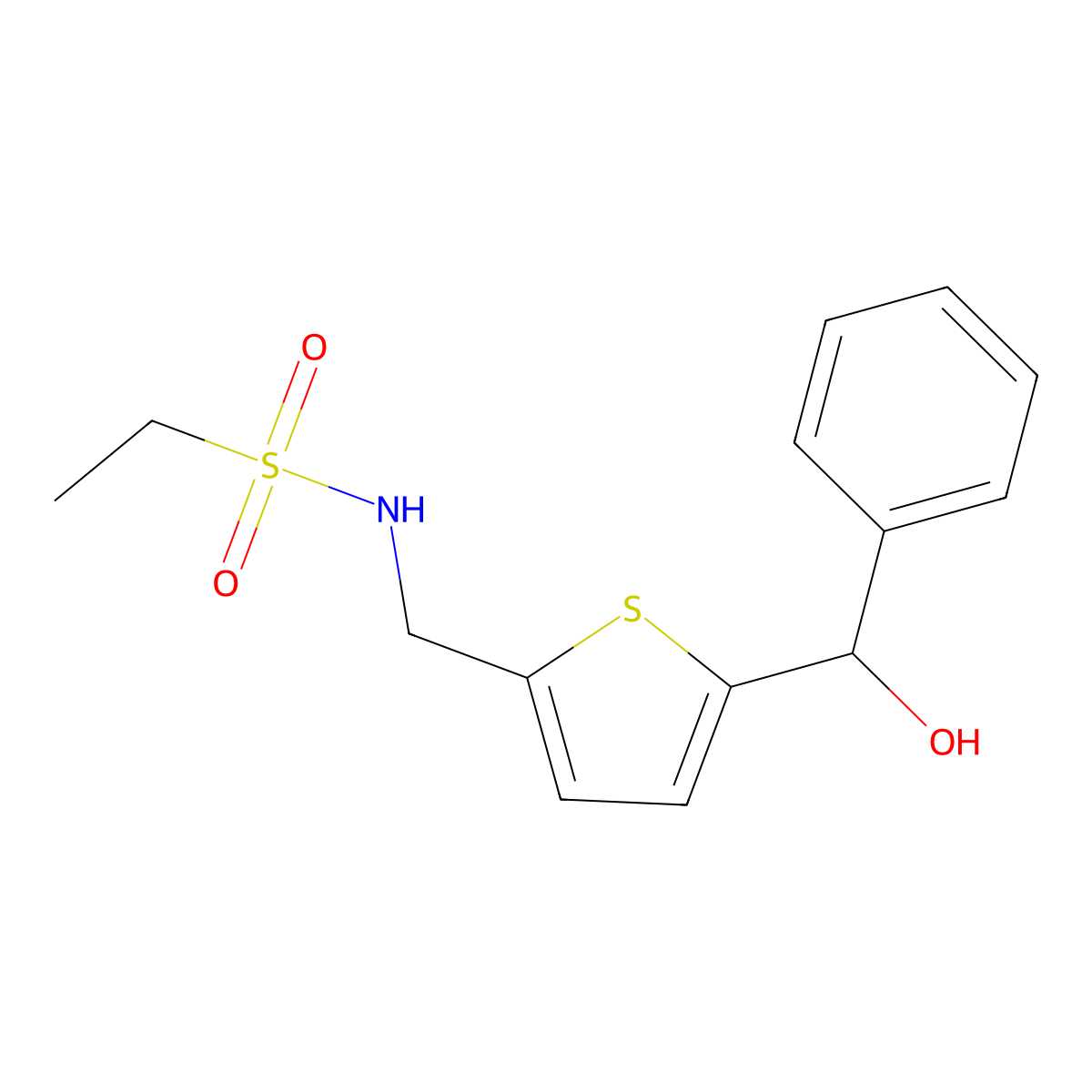 N-({5-[hydroxy(phenyl)methyl]thiophen-2-yl}methyl)ethane-1-sulfonamide molecular structure, CAS 2326330-65-6