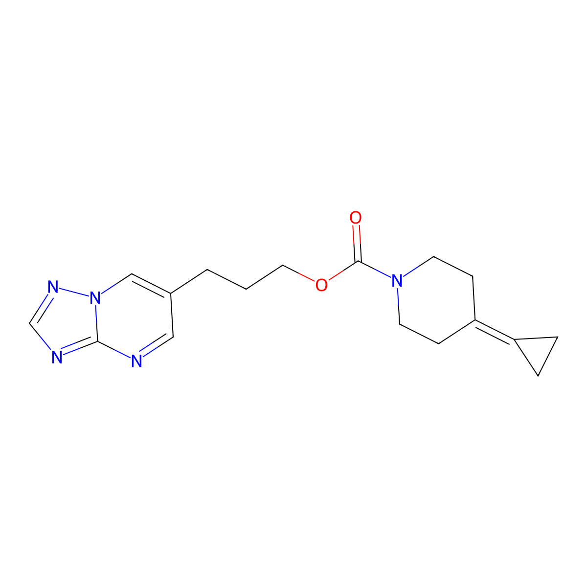 3-{[1,2,4]Triazolo[1,5-a]pyrimidin-6-yl}propyl 4-cyclopropylidenepiperidine-1-carboxylate molecular structure, CAS 2326367-70-6
