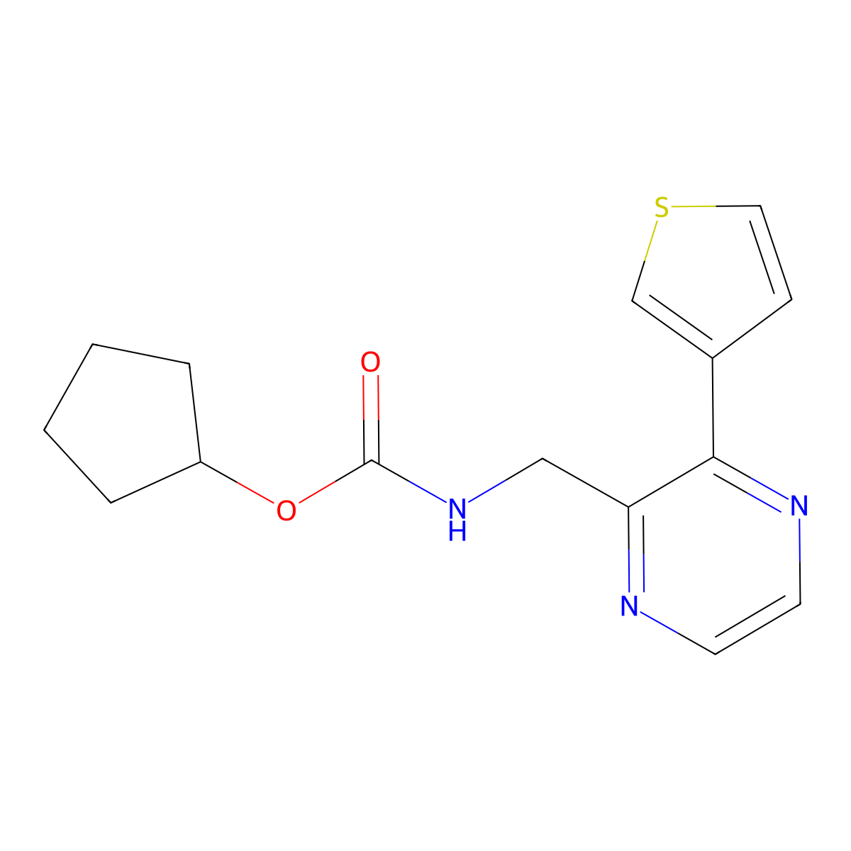 Cyclopentyl ((3-(thiophen-3-yl)pyrazin-2-yl)methyl)carbamate molecular structure, CAS 2326371-24-6