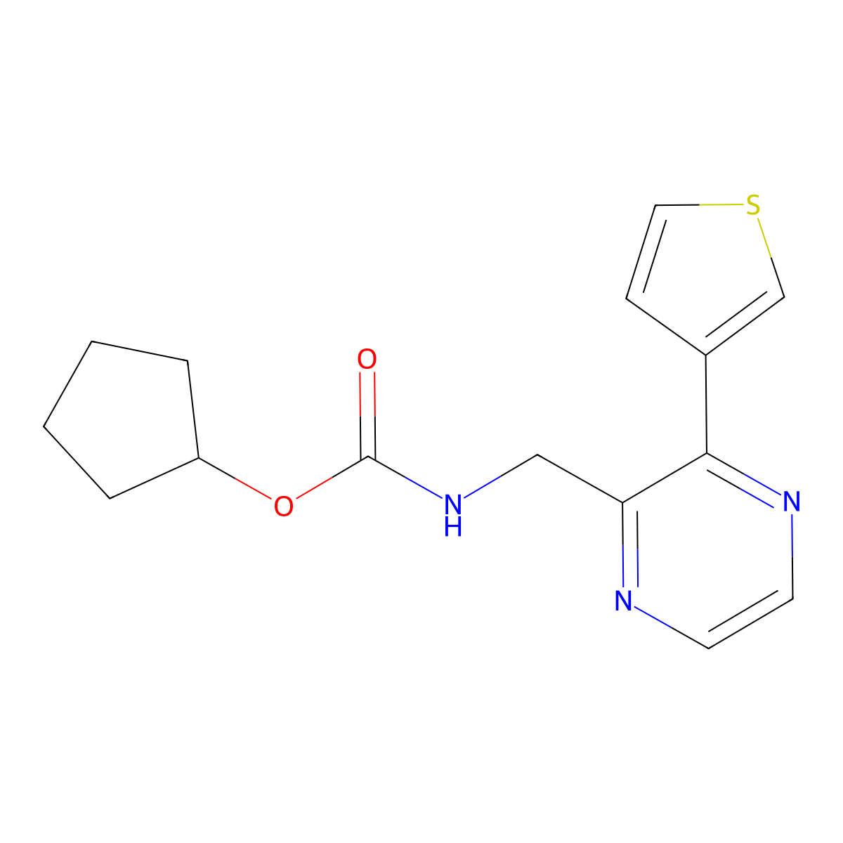 Cyclopentyl ((3-(thiophen-3-yl)pyrazin-2-yl)methyl)carbamate molecular structure, CAS 2326371-24-6