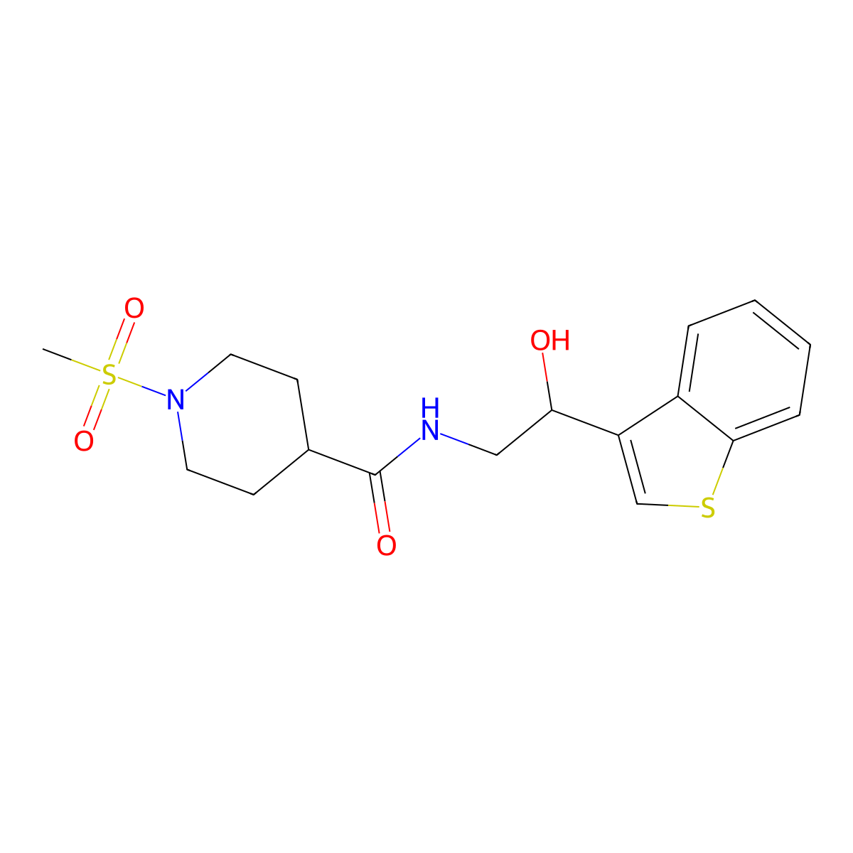 N-[2-(1-benzothiophen-3-yl)-2-hydroxyethyl]-1-methanesulfonylpiperidine-4-carboxamide molecular structure, CAS 2326385-48-0
