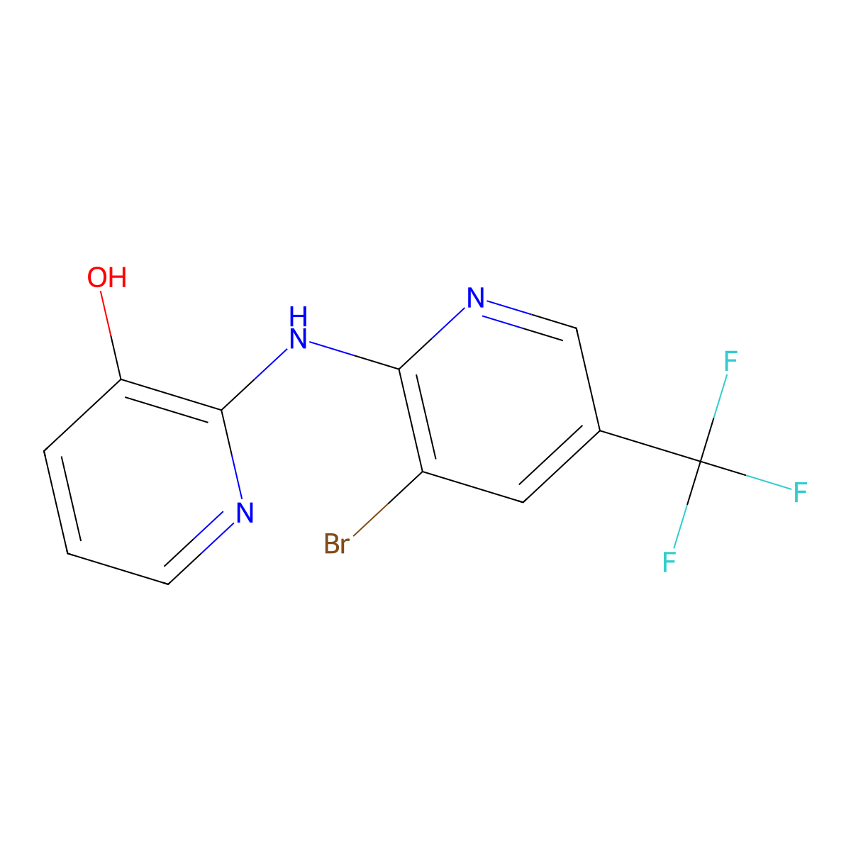 2-{[3-Bromo-5-(trifluoromethyl)pyridin-2-yl]amino}pyridin-3-ol molecular structure, CAS 2326396-44-3