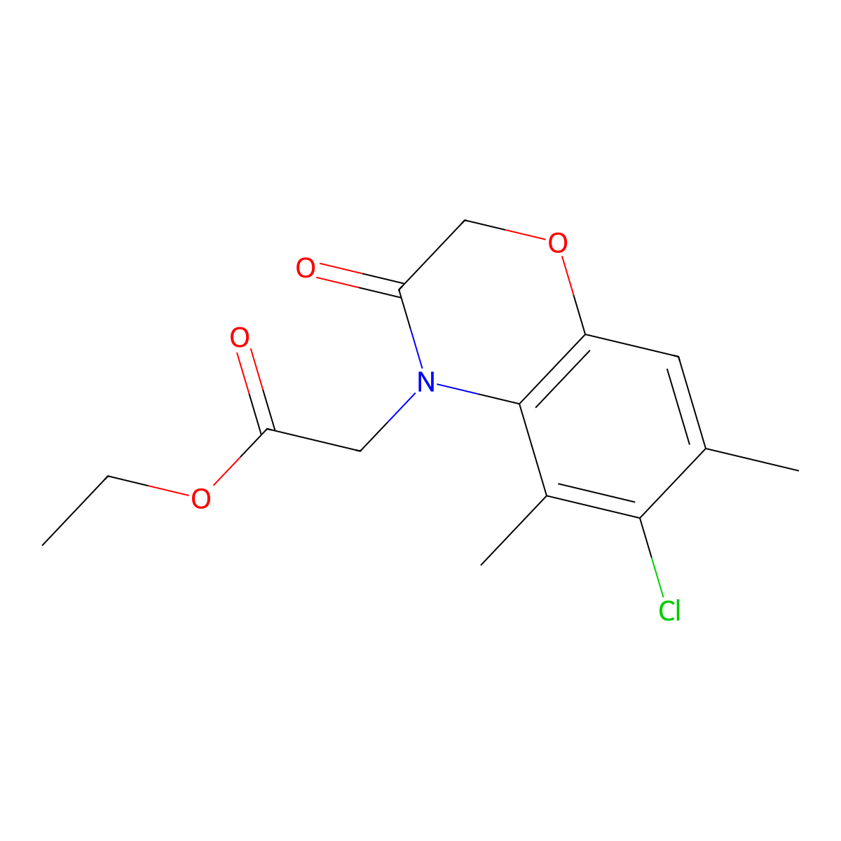 ethyl 2-(6-chloro-5,7-dimethyl-3-oxo-3,4-dihydro-2H-1,4-benzoxazin-4-yl)acetate molecular structure, CAS 2326427-84-1