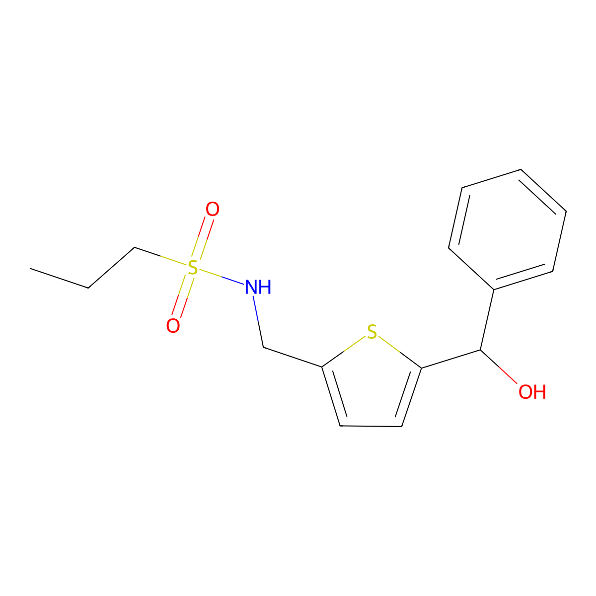 N-({5-[hydroxy(phenyl)methyl]thiophen-2-yl}methyl)propane-1-sulfonamide molecular structure, CAS 2326432-92-0