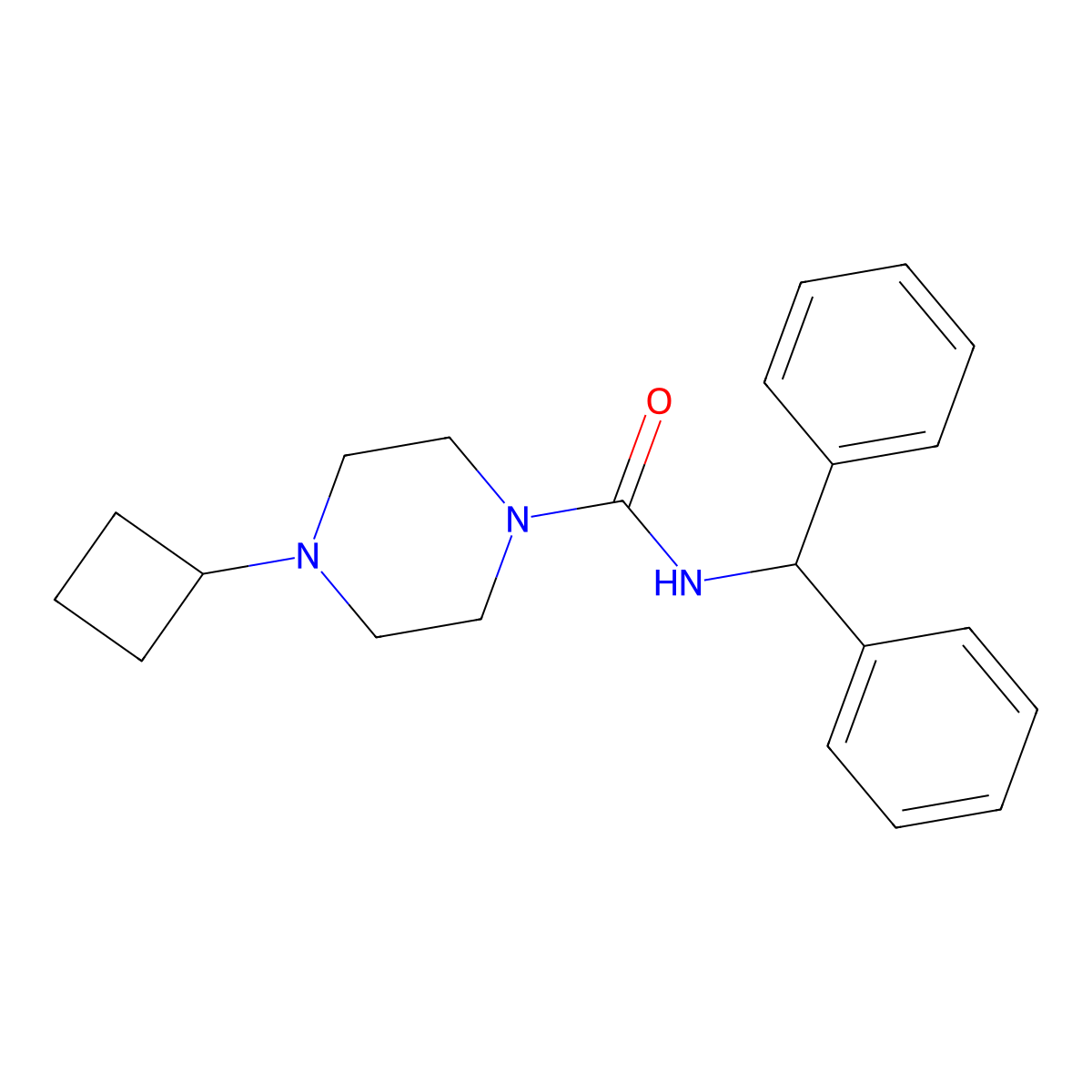 4-cyclobutyl-N-(diphenylmethyl)piperazine-1-carboxamide molecular structure, CAS 2326480-99-1