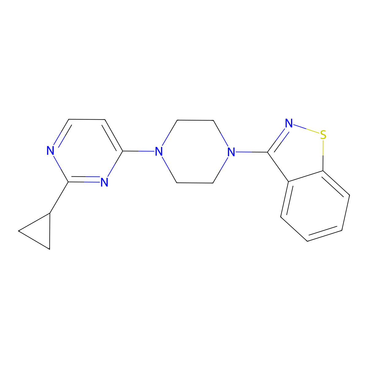 3-[4-(2-Cyclopropylpyrimidin-4-yl)piperazin-1-yl]-1,2-benzothiazole molecular structure, CAS 2326509-66-2