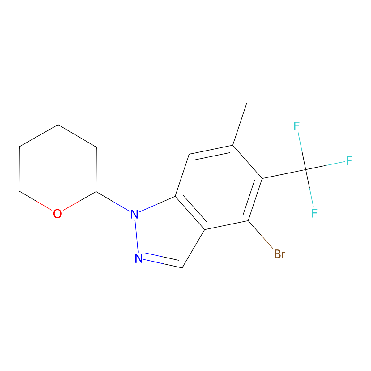 4-Bromo-6-methyl-1-tetrahydropyran-2-yl-5-(trifluoromethyl)indazole molecular structure, CAS 2326524-90-5