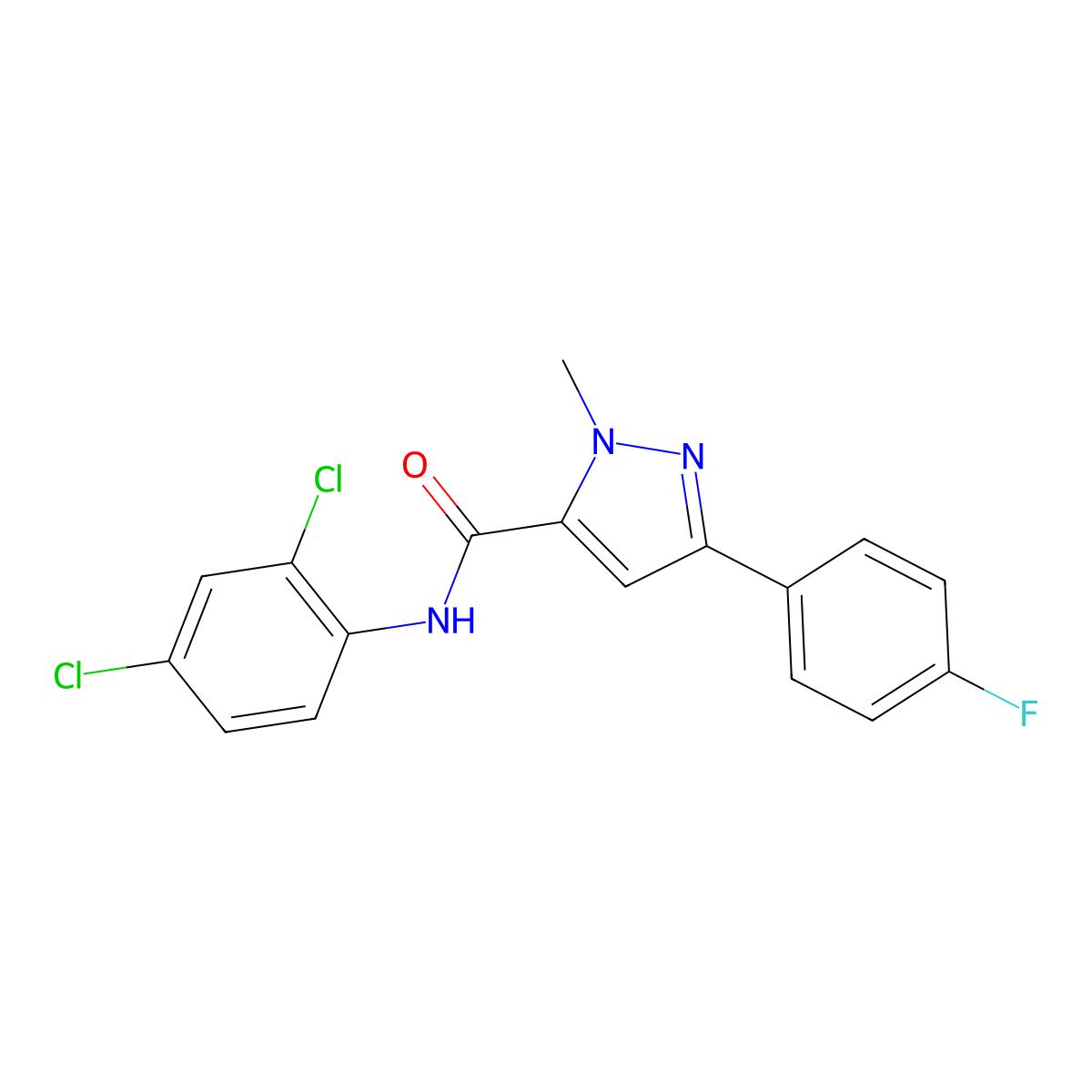 N-(2,4-dichlorophenyl)-3-(4-fluorophenyl)-1-methyl-1H-pyrazole-5-carboxamide molecular structure, CAS 2326539-37-9