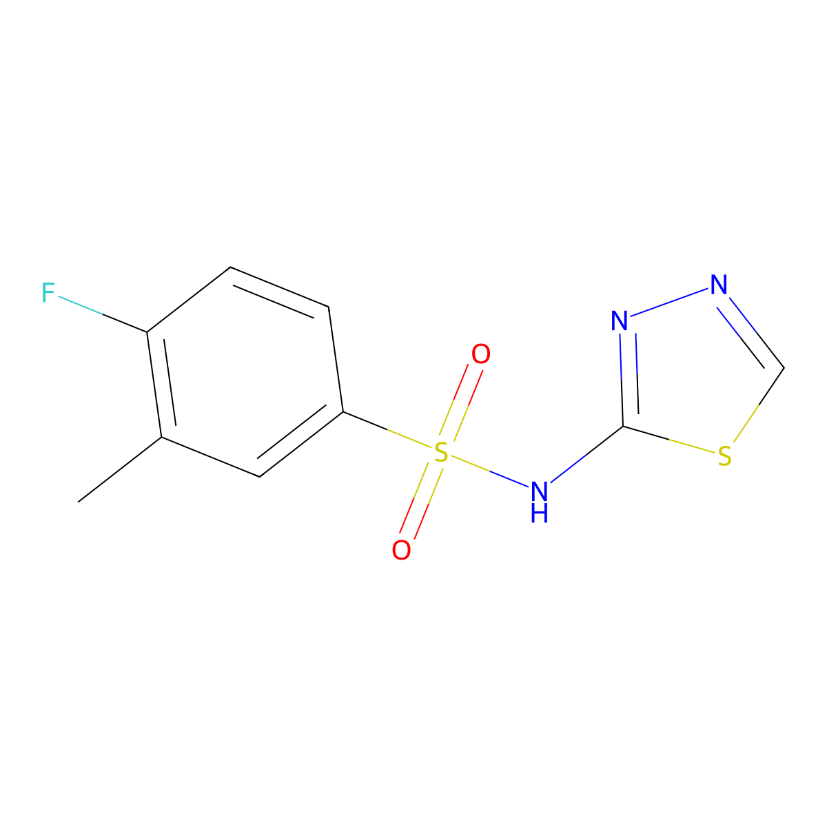 4-fluoro-3-methyl-N-(1,3,4-thiadiazol-2-yl)benzene-1-sulfonamide molecular structure, CAS 2326542-49-6