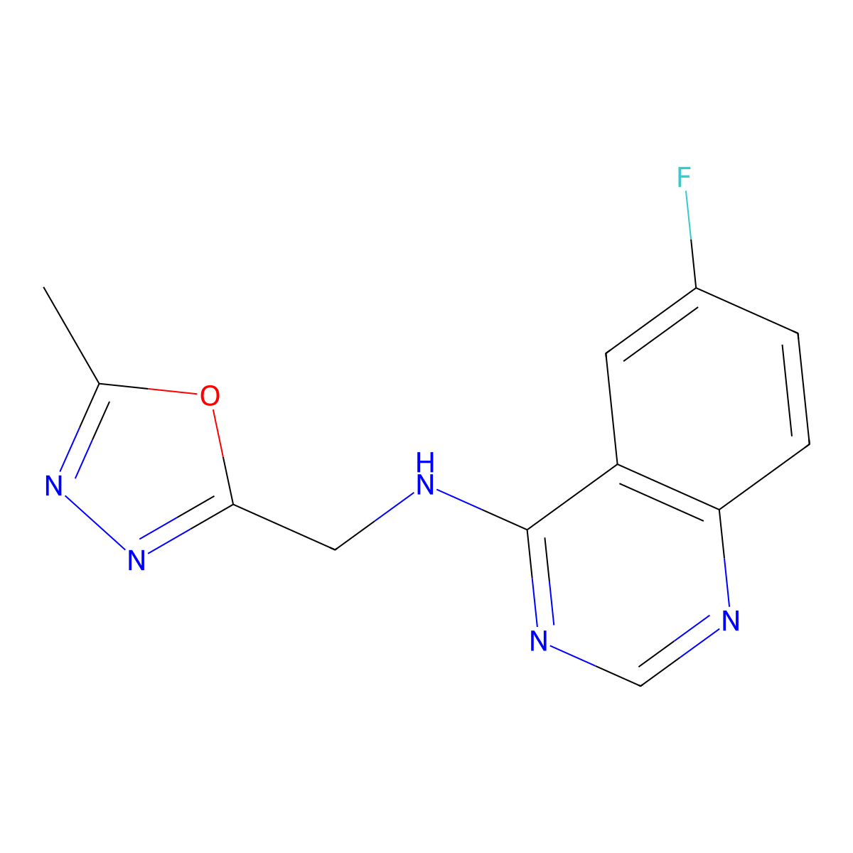 6-fluoro-N-[(5-methyl-1,3,4-oxadiazol-2-yl)methyl]quinazolin-4-amine molecular structure, CAS 2326551-68-0