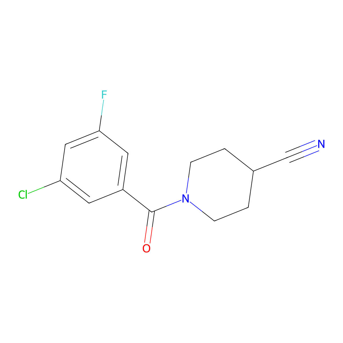 1-(3-Chloro-5-fluorobenzoyl)piperidine-4-carbonitrile molecular structure, CAS 2326569-67-7