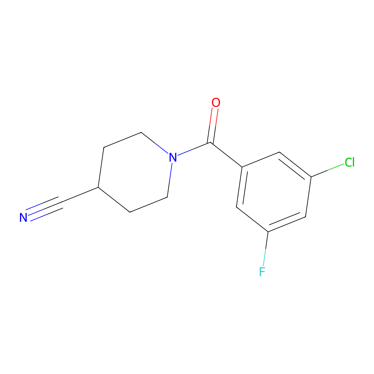 1-(3-Chloro-5-fluorobenzoyl)piperidine-4-carbonitrile molecular structure, CAS 2326569-67-7