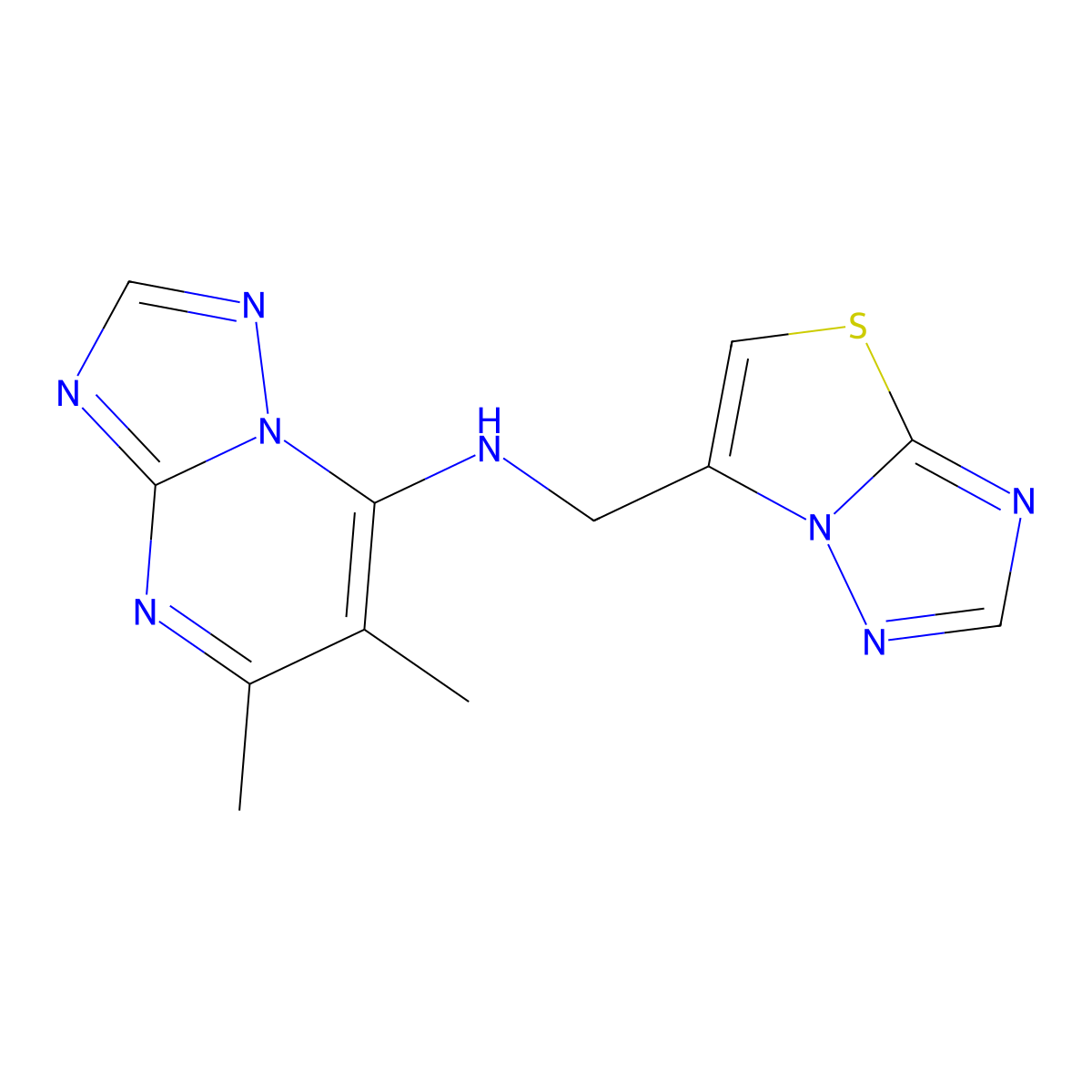 5,6-dimethyl-N-({[1,2,4]triazolo[3,2-b][1,3]thiazol-6-yl}methyl)-[1,2,4]triazolo[1,5-a]pyrimidin-7-amine molecular structure, CAS 2326572-64-7