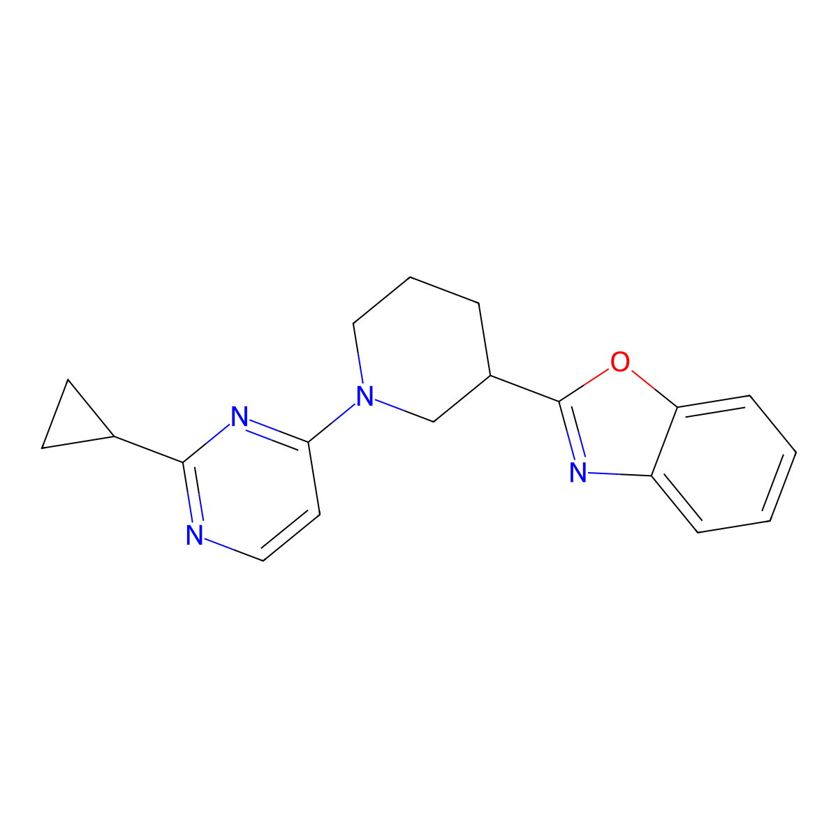 2-[1-(2-Cyclopropylpyrimidin-4-yl)piperidin-3-yl]-1,3-benzoxazole molecular structure, CAS 2326615-96-5